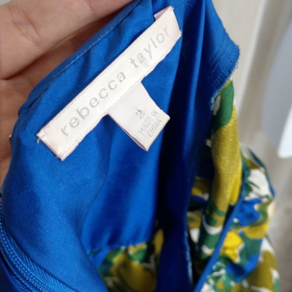Rebecca Taylor Silk Blue & Lemon Print Summer Dress 2 - Picture 6 of 10